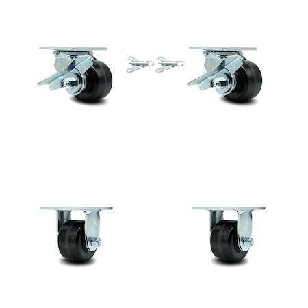 Service Caster 3.25 Inch Phenolic Caster Set with 2 Brakes/Swivel Lock 2 Rigid SCC-30CS3420-PHR-SLB-BSL-2-R-2